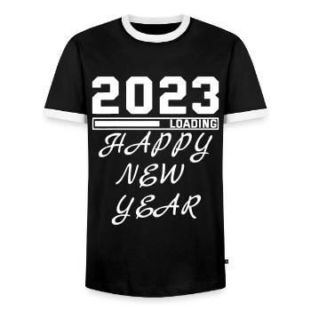 Bonjour 2023 Bonne année 2023 31st décembre 20232 - T-shirt contrasté Homme - noir/blanc - Devant - AI Model Female 172 light (172cm) & AI Model Male 178 light (178cm)