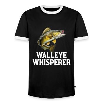 walleye whisperer, fishing - Men's Ringer Shirt - black/white - Front - AI Model Female 172 light (172cm) & AI Model Male 178 light (178cm)