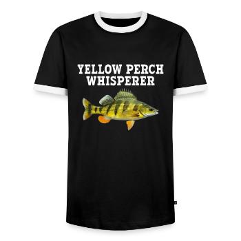 Yellow Perch whisperer, Yellow Perch - Men's Ringer Shirt - black/white - Front - AI Model Female 172 light (172cm) & AI Model Male 178 light (178cm)