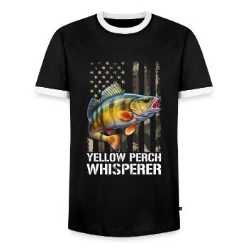 Yellow Perch american flag, Yellow Perch - Men's Ringer Shirt - black/white - Front - AI Model Female 172 light (172cm) & AI Model Male 178 light (178cm)