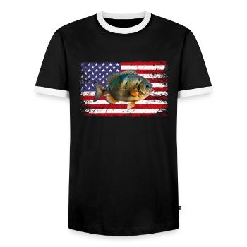 Bluegill American Flag - Men's Ringer Shirt - black/white - Front - AI Model Female 172 light (172cm) & AI Model Male 178 light (178cm)