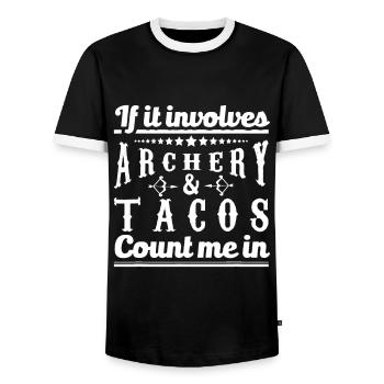 Wenn es um Bogenschießen und Tacos geht, zähle mich in der Grafik - Männer Kontrast-T-Shirt - Schwarz/Weiß - Vorne - AI Model Female 172 light (172cm) & AI Model Male 178 light (178cm)