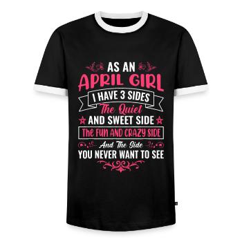 As an April Girl - Girl - Men's Ringer Shirt - black/white - Front - AI Model Female 172 light (172cm) & AI Model Male 178 light (178cm)