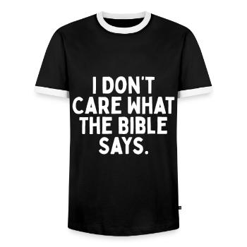 I Don’t Care What The Bible Says - Rainbow Pride - Men's Ringer Shirt - black/white - Front - AI Model Female 172 light (172cm) & AI Model Male 178 light (178cm)