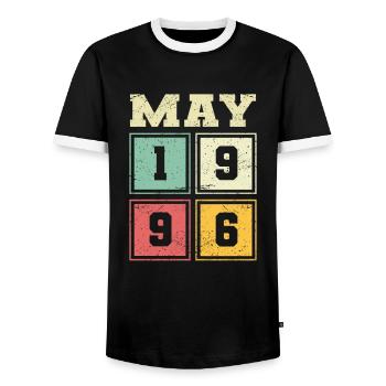 27th birthday May Vintage 1996 Vintage - Men's Ringer Shirt - black/white - Front - AI Model Female 172 light (172cm) & AI Model Male 178 light (178cm)