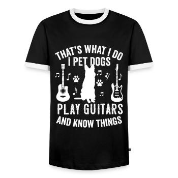 C’est ce que je fais I Pet Dogs I Play Guitar Gift Guit - T-shirt contrasté Homme - noir/blanc - Devant - AI Model Female 172 light (172cm) & AI Model Male 178 light (178cm)