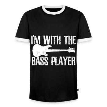 Bass Player Guitar Couple Girlfriend Vintageguitar - Men's Ringer Shirt - black/white - Front - AI Model Female 172 light (172cm) & AI Model Male 178 light (178cm)