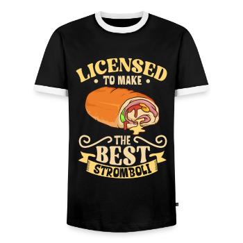 Best Stromboli Baker - Stromboli - Men's Ringer Shirt - black/white - Front - AI Model Female 172 light (172cm) & AI Model Male 178 light (178cm)