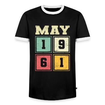 62ème Anniversaire Mai Millésime 1961 Millésime - T-shirt contrasté Homme - noir/blanc - Devant - AI Model Female 172 light (172cm) & AI Model Male 178 light (178cm)