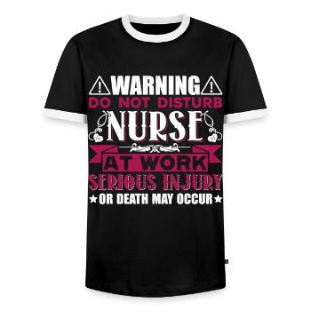Nurse Do Not Disturb Nurse At Work - Men's Ringer Shirt - black/white - Front - AI Model Female 172 light (172cm) & AI Model Male 178 light (178cm)