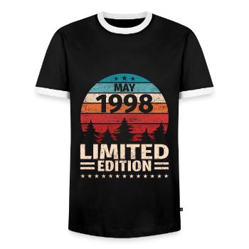 25. Geburtstag Mai Jahrgang 1998 Vintage - Männer Kontrast-T-Shirt - Schwarz/Weiß - Vorne - AI Model Female 172 light (172cm) & AI Model Male 178 light (178cm)