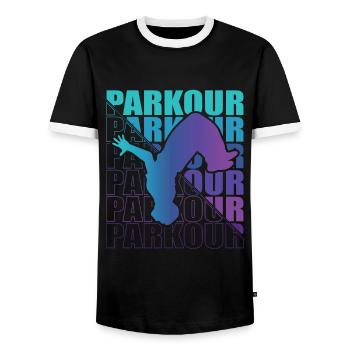 Parkour, Freerunning, Street Workout, Acrobatic - Men's Ringer Shirt - black/white - Front - AI Model Female 172 light (172cm) & AI Model Male 178 light (178cm)
