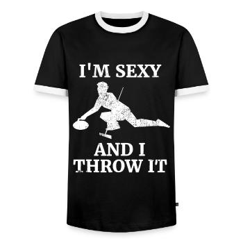 I'm Sexy And I Throw It - Ice Curling Gift for Roc - Men's Ringer Shirt - black/white - Front - AI Model Female 172 light (172cm) & AI Model Male 178 light (178cm)