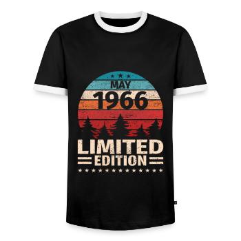 57th Birthday May Vintage 1966 Vintage - Men's Ringer Shirt - black/white - Front - AI Model Female 172 light (172cm) & AI Model Male 178 light (178cm)