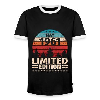 62ème Anniversaire Mai Millésime 1961 Millésime - T-shirt contrasté Homme - noir/blanc - Devant - AI Model Female 172 light (172cm) & AI Model Male 178 light (178cm)