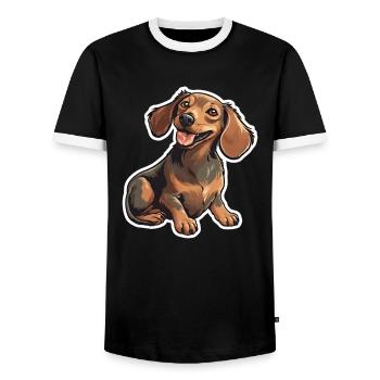 Dachshund Teckel Dog Breed Illustration Puppy Picture - Men's Ringer Shirt - black/white - Front - AI Model Female 172 light (172cm) & AI Model Male 178 light (178cm)