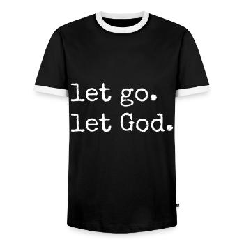 Let go. Let God. Christian & Catholic Faith in Chr - Men's Ringer Shirt - black/white - Front - AI Model Female 172 light (172cm) & AI Model Male 178 light (178cm)