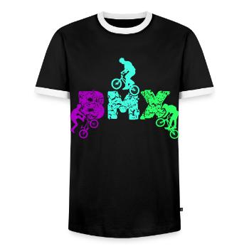 vintage bike outfit, bike urban freestyle bmx - Men's Ringer Shirt - black/white - Front - AI Model Female 172 light (172cm) & AI Model Male 178 light (178cm)
