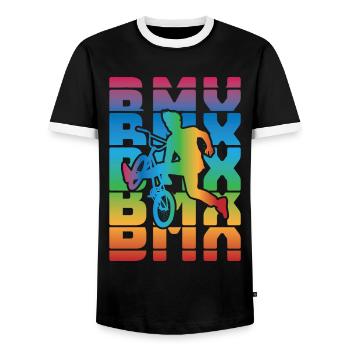 vintage bike outfit, bike urban freestyle bmx - Men's Ringer Shirt - black/white - Front - AI Model Female 172 light (172cm) & AI Model Male 178 light (178cm)