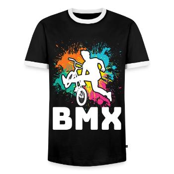 vintage bike outfit, bike urban freestyle bmx - Men's Ringer Shirt - black/white - Front - AI Model Female 172 light (172cm) & AI Model Male 178 light (178cm)