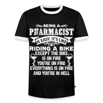 Pharmacist Being A Pharmacist Is Easy - Men's Ringer Shirt - black/white - Front - AI Model Female 172 light (172cm) & AI Model Male 178 light (178cm)