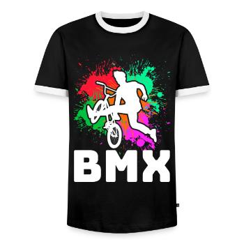 vintage bike outfit, bike urban freestyle bmx - Men's Ringer Shirt - black/white - Front - AI Model Female 172 light (172cm) & AI Model Male 178 light (178cm)