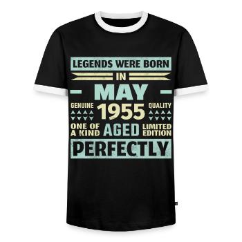 68. Geburtstag Mai Jahrgang 1955 Vintage - Männer Kontrast-T-Shirt - Schwarz/Weiß - Vorne - AI Model Female 172 light (172cm) & AI Model Male 178 light (178cm)