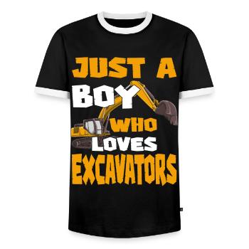 Construction Vehicle Just A Boy Who Loves Excavato - Men's Ringer Shirt - black/white - Front - AI Model Female 172 light (172cm) & AI Model Male 178 light (178cm)