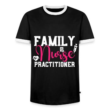 Infirmière praticienne familiale FNP Étude en soins infirmiers familiaux - T-shirt contrasté Homme - noir/blanc - Devant - AI Model Female 172 light (172cm) & AI Model Male 178 light (178cm)