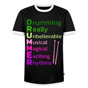Drummers Drummers Drummers Drummers - Men's Ringer Shirt - black/white - Front - AI Model Female 172 light (172cm) & AI Model Male 178 light (178cm)