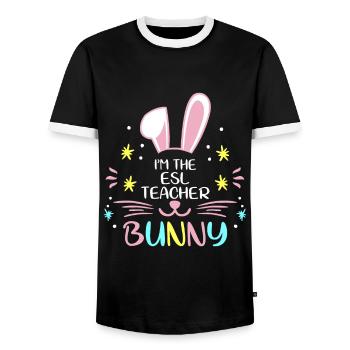 I'm The ESL Teacher Bunny Easter Day Rabbit Family - Men's Ringer Shirt - black/white - Front - AI Model Female 172 light (172cm) & AI Model Male 178 light (178cm)
