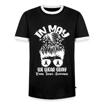 Petit pain désordonné en mai, nous portons du gris pour une tumeur au cerveau Awar - T-shirt contrasté Homme - noir/blanc - Devant - AI Model Female 172 light (172cm) & AI Model Male 178 light (178cm)