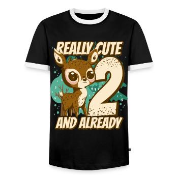 really Cute and already 2 - fawn children birthday - Männer Kontrast-T-Shirt - Schwarz/Weiß - Vorne - AI Model Female 172 light (172cm) & AI Model Male 178 light (178cm)
