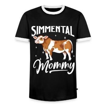 Simmental Mommy - Simmental Rind - Männer Kontrast-T-Shirt - Schwarz/Weiß - Vorne - AI Model Female 172 light (172cm) & AI Model Male 178 light (178cm)