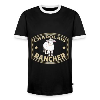 Bœuf Charolaise - Charolais Rancher - T-shirt contrasté Homme - noir/blanc - Devant - AI Model Female 172 light (172cm) & AI Model Male 178 light (178cm)