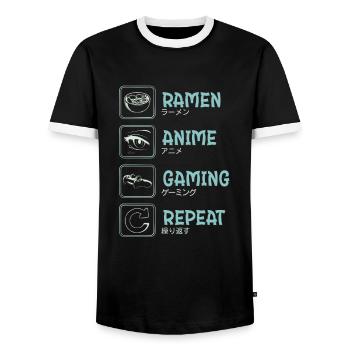 Ramen anime gaming replay - Men's Ringer Shirt - black/white - Front - AI Model Female 172 light (172cm) & AI Model Male 178 light (178cm)