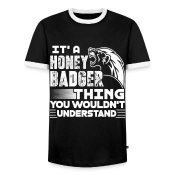 Honey Badger It's A Honey Badger Thing - Men's Ringer Shirt - black/white - Front - AI Model Female 172 light (172cm) & AI Model Male 178 light (178cm)