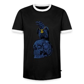 Gothic raven with Mjölnir on skull - Gothic - Men's Ringer Shirt - black/white - Front - AI Model Female 172 light (172cm) & AI Model Male 178 light (178cm)