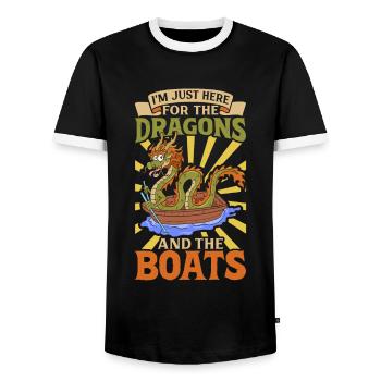 Nur hier für die Drachen und die Boote - Drachenbo - Männer Kontrast-T-Shirt - Schwarz/Weiß - Vorne - AI Model Female 172 light (172cm) & AI Model Male 178 light (178cm)
