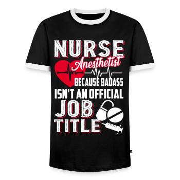 Nurse Anesthetist Nurse Anesthetist Job Title - Men's Ringer Shirt - black/white - Front - AI Model Female 172 light (172cm) & AI Model Male 178 light (178cm)
