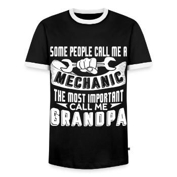 Mechanic Mechanic Grandpa - Men's Ringer Shirt - black/white - Front - AI Model Female 172 light (172cm) & AI Model Male 178 light (178cm)