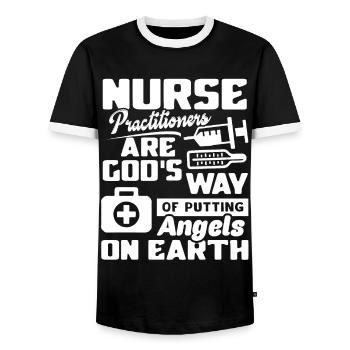 Nurse Practitioner Nurse Practitioner Angels - Men's Ringer Shirt - black/white - Front - AI Model Female 172 light (172cm) & AI Model Male 178 light (178cm)