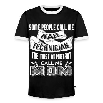 Nail Technician Call Me Nail Technician Mom - Men's Ringer Shirt - black/white - Front - AI Model Female 172 light (172cm) & AI Model Male 178 light (178cm)