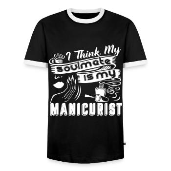 Manicurist My Soulmate Is My Manicurist - Men's Ringer Shirt - black/white - Front - AI Model Female 172 light (172cm) & AI Model Male 178 light (178cm)
