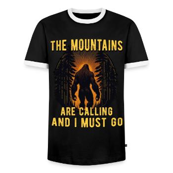 The Mountains Are Calling and I Must Go - Men's Ringer Shirt - black/white - Front - AI Model Female 172 light (172cm) & AI Model Male 178 light (178cm)