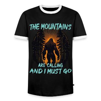 The Mountains Are Calling and I Must Go - Bigfoot - Men's Ringer Shirt - black/white - Front - AI Model Female 172 light (172cm) & AI Model Male 178 light (178cm)