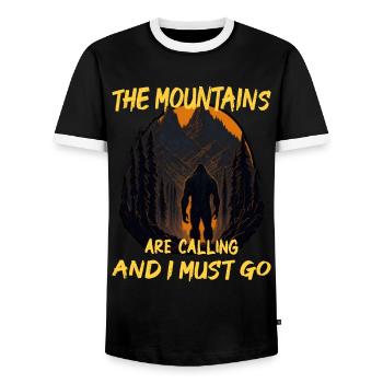 The Mountains Are Calling and I Must Go - Men's Ringer Shirt - black/white - Front - AI Model Female 172 light (172cm) & AI Model Male 178 light (178cm)