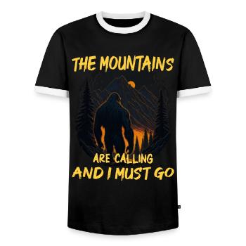 The Mountains Are Calling and I Must Go - Bigfoot - Men's Ringer Shirt - black/white - Front - AI Model Female 172 light (172cm) & AI Model Male 178 light (178cm)