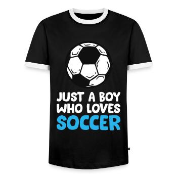 Just a Boy Who Loves Soccer - Men's Ringer Shirt - black/white - Front - AI Model Female 172 light (172cm) & AI Model Male 178 light (178cm)