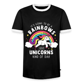 Es wird ein Tag der Regenbögen und Einhörner - Uni - Männer Kontrast-T-Shirt - Schwarz/Weiß - Vorne - AI Model Female 172 light (172cm) & AI Model Male 178 light (178cm)